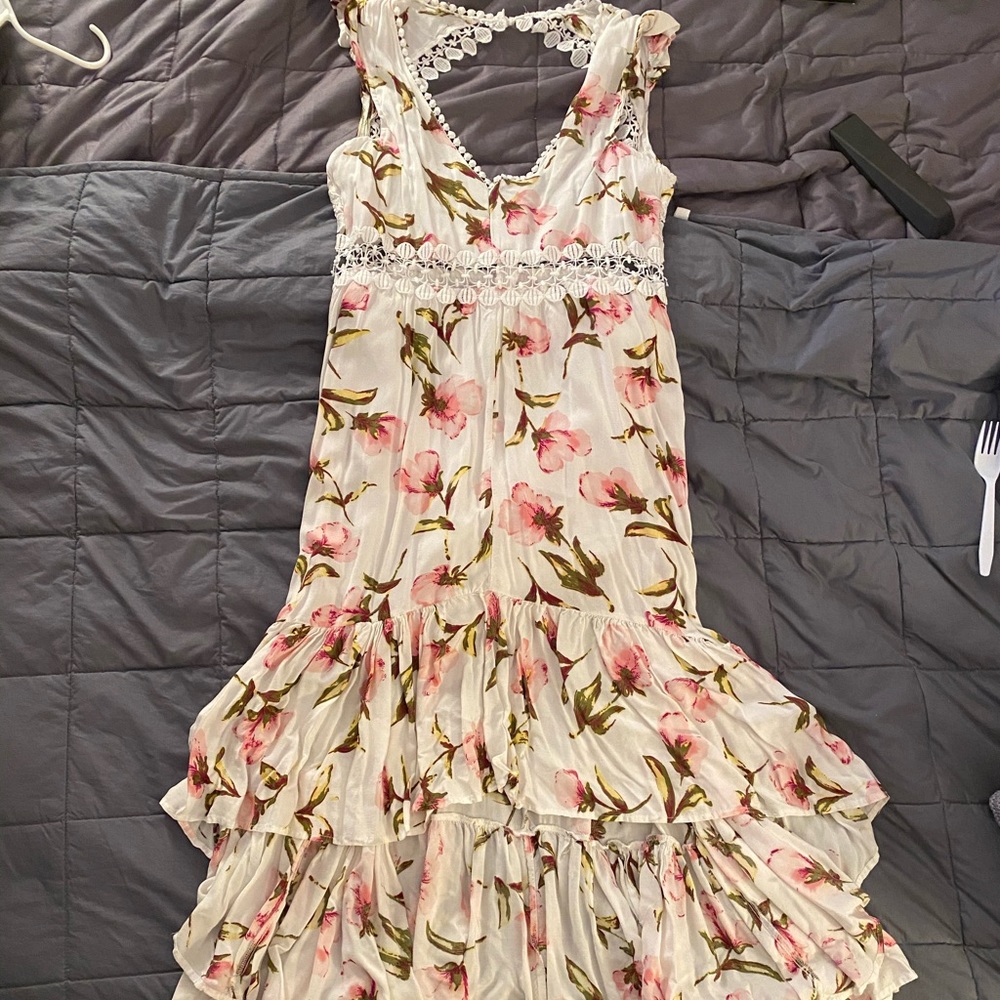 Pink and white floral high low dress